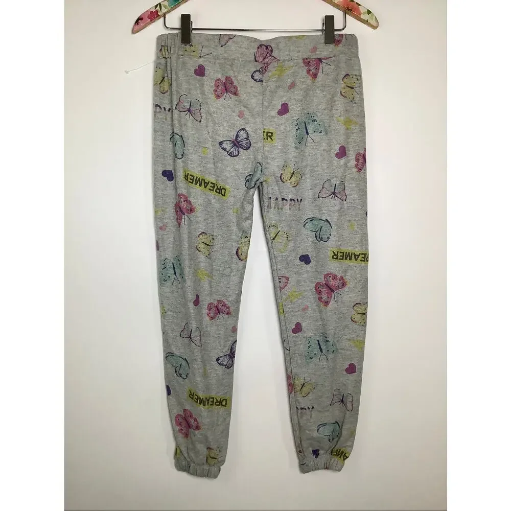 Vintage Havana Girl's Large Gray Butterfly Hacci Jogger Pants Whimsigoth V4-20